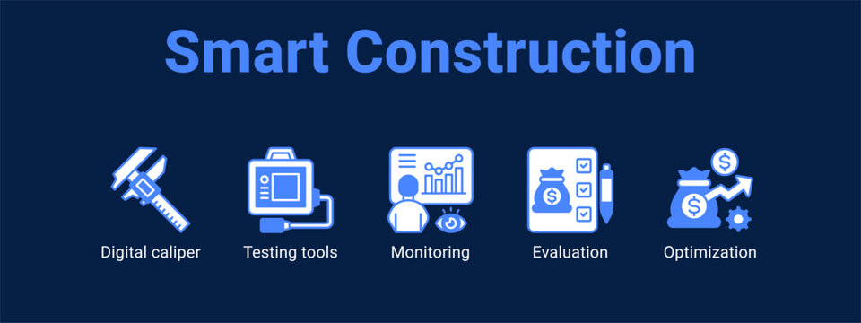 Smart Construction web banner icon vector illustration concept ,  with icon of Digital caliper, Testing tools, Monitoring.