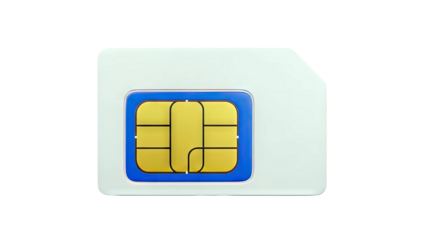 Close-up of a SIM card with a blue border and gold contacts