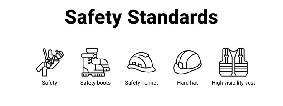 Safety Standards web banner icon vector illustration concept ,  with icon of Safety, Safety boots, Safety helmet, Hard hat, High.