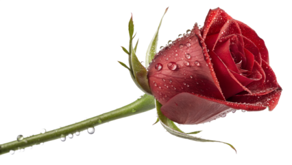 Red rose with dew drops isolated on transparent background