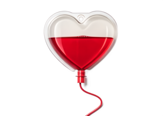 Heart-shaped balloon with red liquid, isolated on transparent background