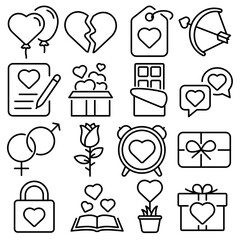Love and Valentine Essentials Icon Set Outline Style (Part 5)
