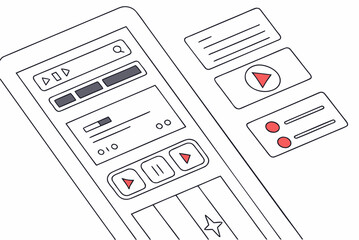A vector graphic illustration of a mobile phone screen with various UI elements and icons