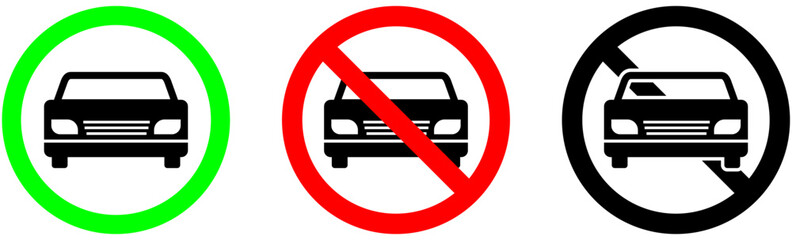 Fototapeta premium Set of car traffic sign icons with allowed and forbidden symbols