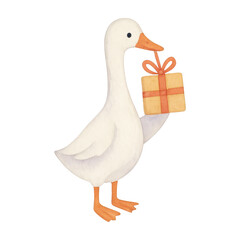Obraz premium PNG Goose holding gift illustration.