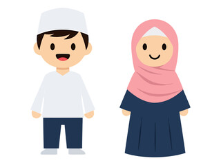 Fototapeta premium Smiling Muslim couple in traditional attire standing together