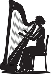 Silhouette of a woman playing harp, symbol of elegance and premium branding.