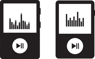 Obraz premium Two black and white portable music players with play buttons