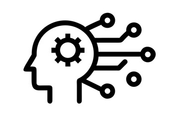 A vector graphic illustration of a human head with a gear and circuit board design