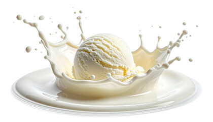 A delicious scoop of vanilla and chocolate gelato served in a glass bowl and a crispy ice cream cone makes for a cold, sweet summer dessert topped with fresh strawberry and mint