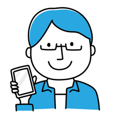 Obraz premium 携帯電話をみせる眼鏡をかけた男性