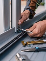 Worker adjusting automatic sliding gate mechanism for optimal performance