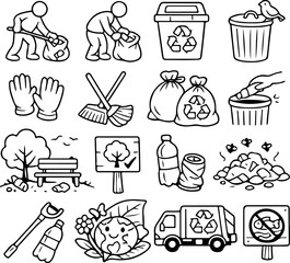 Recycling and waste management icons for eco-friendly initiatives