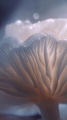 Delicate snow mushroom captured in extreme macro photography