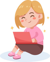 Happy Girl Using Laptop