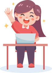 Cute Girl Waving at Laptop