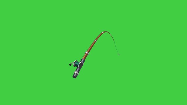 Animated fishing rod and hook motion, illustrating fishing activity for games and instructional content.
