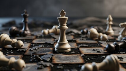 Chessboard Domination - A Kings Triumph Amidst Fallen Pieces.