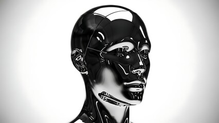 Futuristic Robot Head with Metallic Surface.