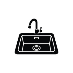 a black and white icon of a kitchen sink with faucet