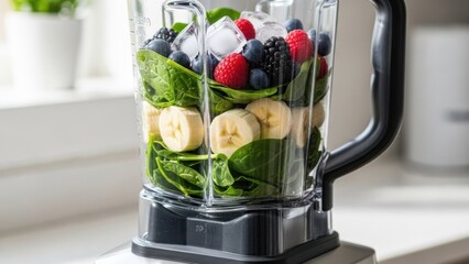 Healthy smoothie ingredients in a blender, ready to mix for a refreshing drink.