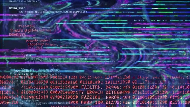 Glowing digital code streams swirling in a futuristic cyber attack simulation