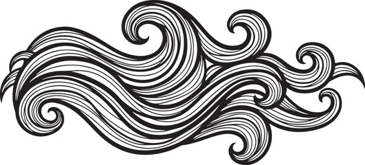 Elegant swirling wave design element in black and white