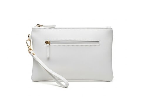 White leather wristlet purse isolated on white background