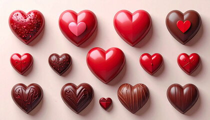 ハートとチョコレートのセット、バレンタインデーのチョコレート, AI生成画像