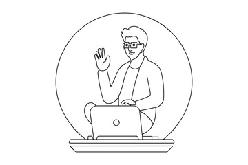 Work from home concept with character laptop online meeting illustration