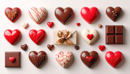 ハートとチョコレートのセット、バレンタインデーのチョコレート, AI生成画像