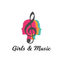 Vibrant Girls & Music Logo with Treble Clef and Profile Silhouettes