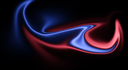 Abstract futuristic background with swirling liquid waves of glowing electric blue and vibrant red neon light. Dynamic 3D motion design featuring smooth metallic reflections, high-contrast energy flow