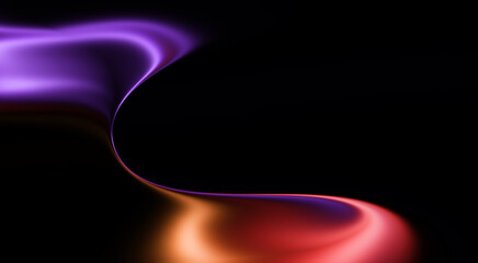 Abstract wave of purple and orange light flowing across black background. Sophisticated background for corporate presentations and creative media projects.