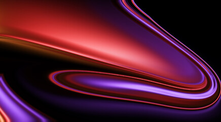 Abstract glowing curve of purple and magenta light on deep black background. Elegant luxury wallpaper design with smooth flowing neon lines.