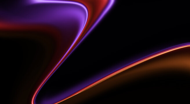 Minimalist abstract wave background with purple and orange glowing edges. Futuristic fluid dynamics concept for technology and innovation themes.