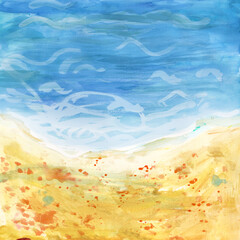 landscape background with waves and yellow beach