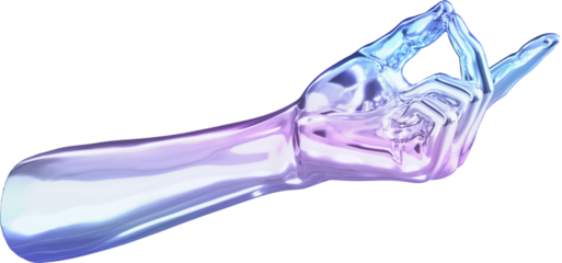 3D Holographic Hand Index Finger Pointing Forward, Iridescent Chrome Texture for Navigation and Interface Interaction