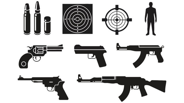 A collection of various gun silhouettes and targets on a white background