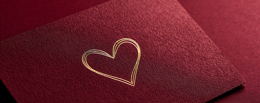 Elegant golden heart design on luxurious red paper, symbolizing love and warmth