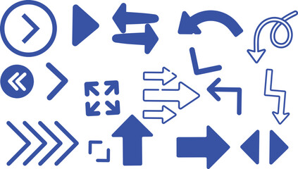 Set of Blue Arrow Icons and Directional Symbols for Web and UI Design.