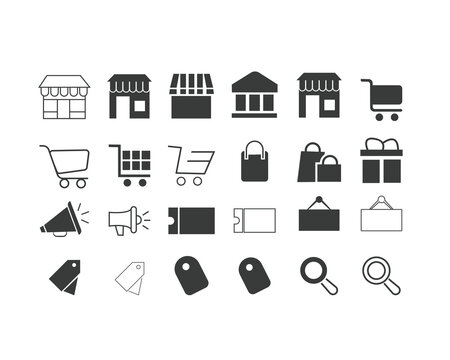 Shopping & E-Commerce Icons Set &ndash; Online Store, Cart, Payment and Delivery Symbols, Editable stroke. Vector illustration 