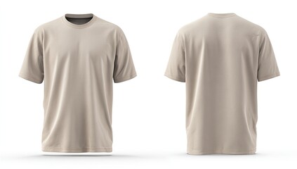 Beige, short-sleeved tee, front and back views, isolated