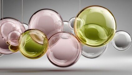 Translucent orbs dangle in pink, green, and clear tones