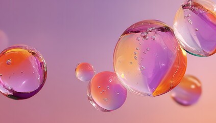 Clear spheres float in soft gradient
