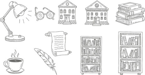 Fototapeta premium Flat icon backpack front back side opened pocket with water bottle books zipper pull adjustable straps top handle mesh pocket close up minimalist