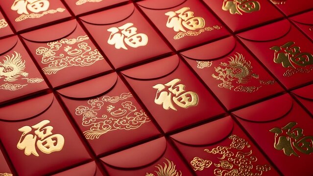 Red envelopes with gold Chinese New Year designs