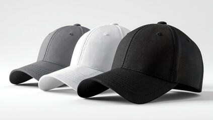 Three caps grey, white, black. Plain, smooth surface