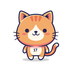 Obraz premium Cute Cartoon Cat Illustration with Number 17