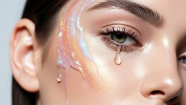 Woman with Gel Face Mask and Droplets.
